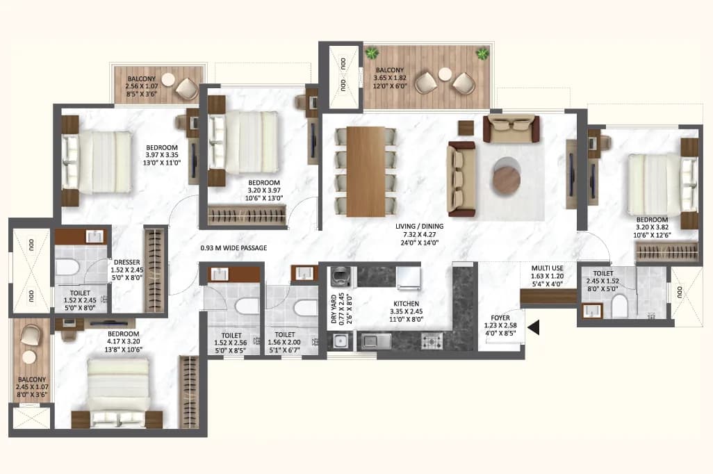 4 BHK floor plan